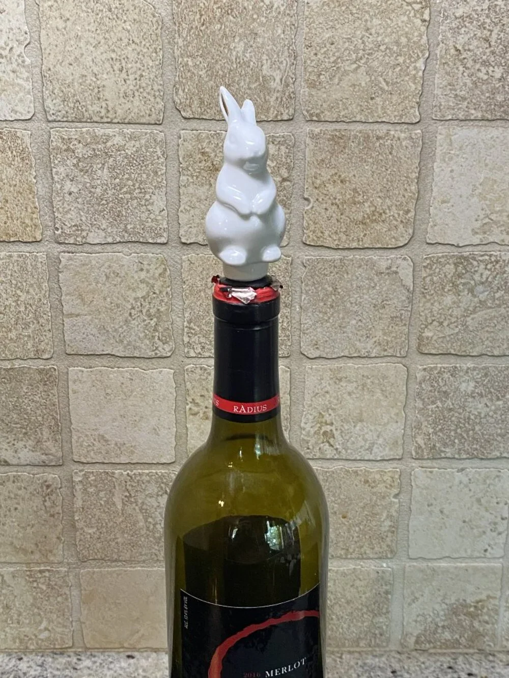 Threshold Sleek White Porcelain Bunny Rabbit Bottle Stopper w/Gold Accented Ears